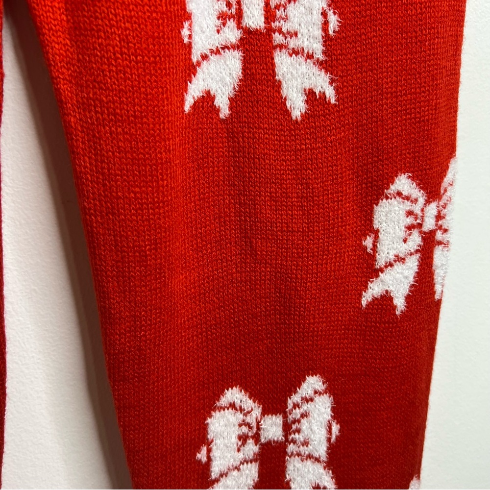 POOF! Merry Christmas Knit Bow Print Red Leggings NWOT Size L - Picture 10 of 11